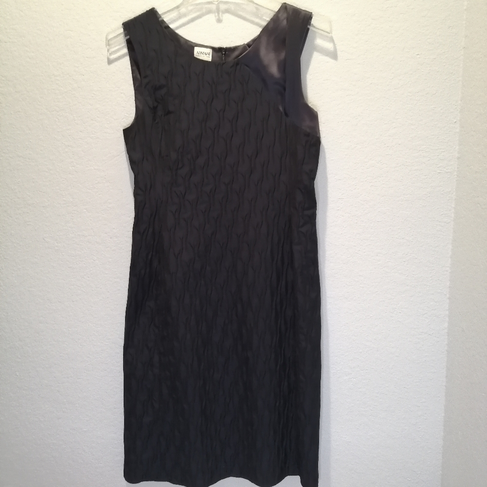 ARMANI Collections Round Neck Fold Shoulder Women Dress Navy Blue - Size 6